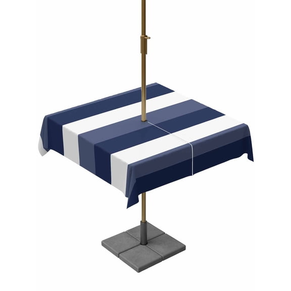 Navy Blue Ombre Stripe Outdoor Tablecloth with Umbrella Hole, Abstract Art Modern Blue Striped Spillproof Waterproof Outdoor Table Cover, Patio Tablecloths for Party/Garden/Picnic, Square 60"x60"