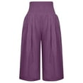thumbnail image 2 of Capreze Capri Pants for Womens Loose Capris Palazzo Wide Leg Pant Summer Casual Solid Color Baggy Crop Trousers Purple S, 2 of 4
