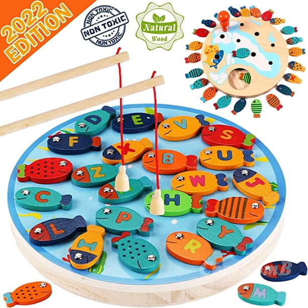 Juego de pesca magnético de madera para niños pequeños: alfabeto, captura de peces, conteo, juegos de mesa preescolares, juguetes para 3, 4, 5 años, niña, niño, cumpleaños, aprendizaje, educació
