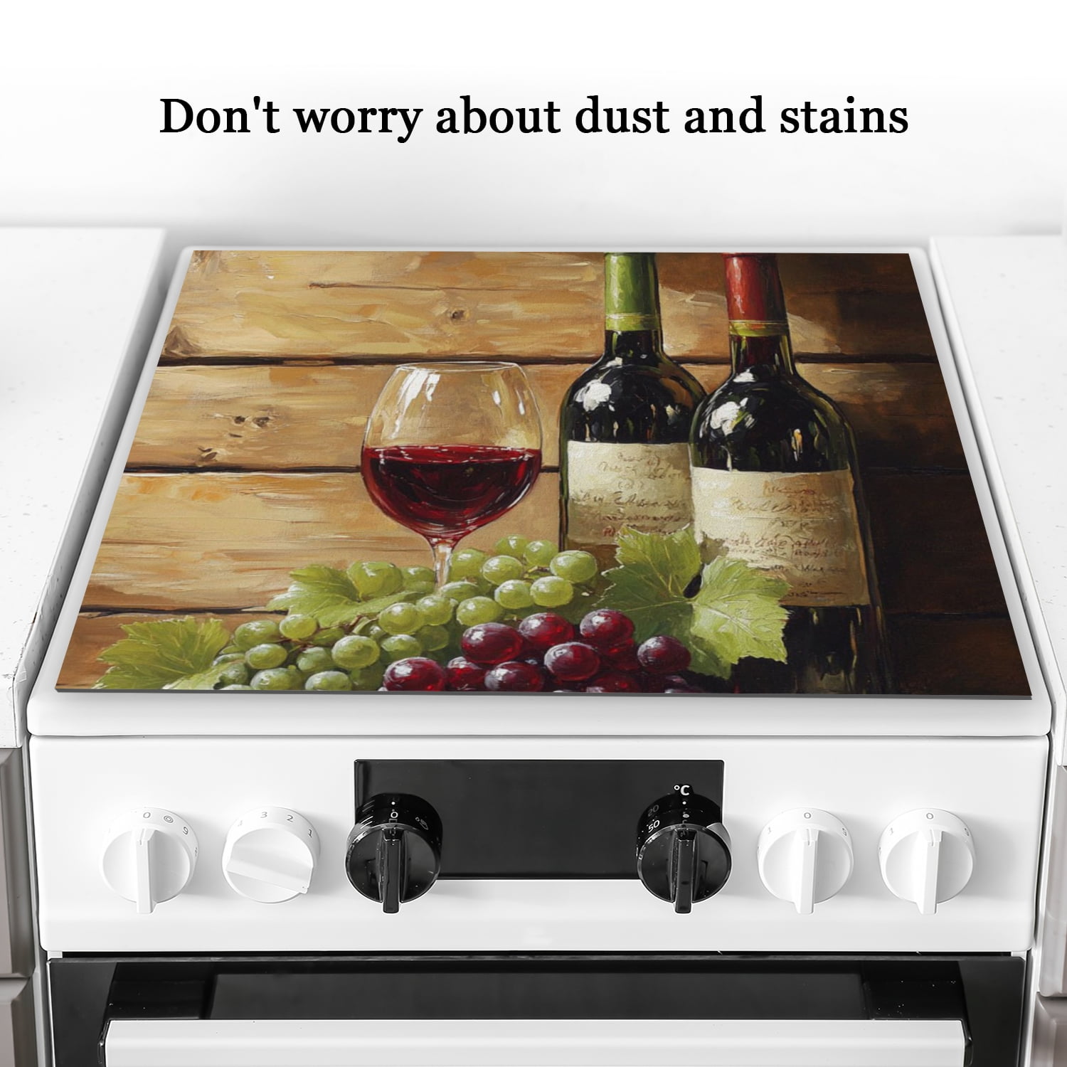Square Gas Stove Cover, Wine Glass Vintage Print Glass Induction Protector Cooktop Mat, Non-slip Foldable Decoration Pad for Kitchen RV (28×20 Inch)