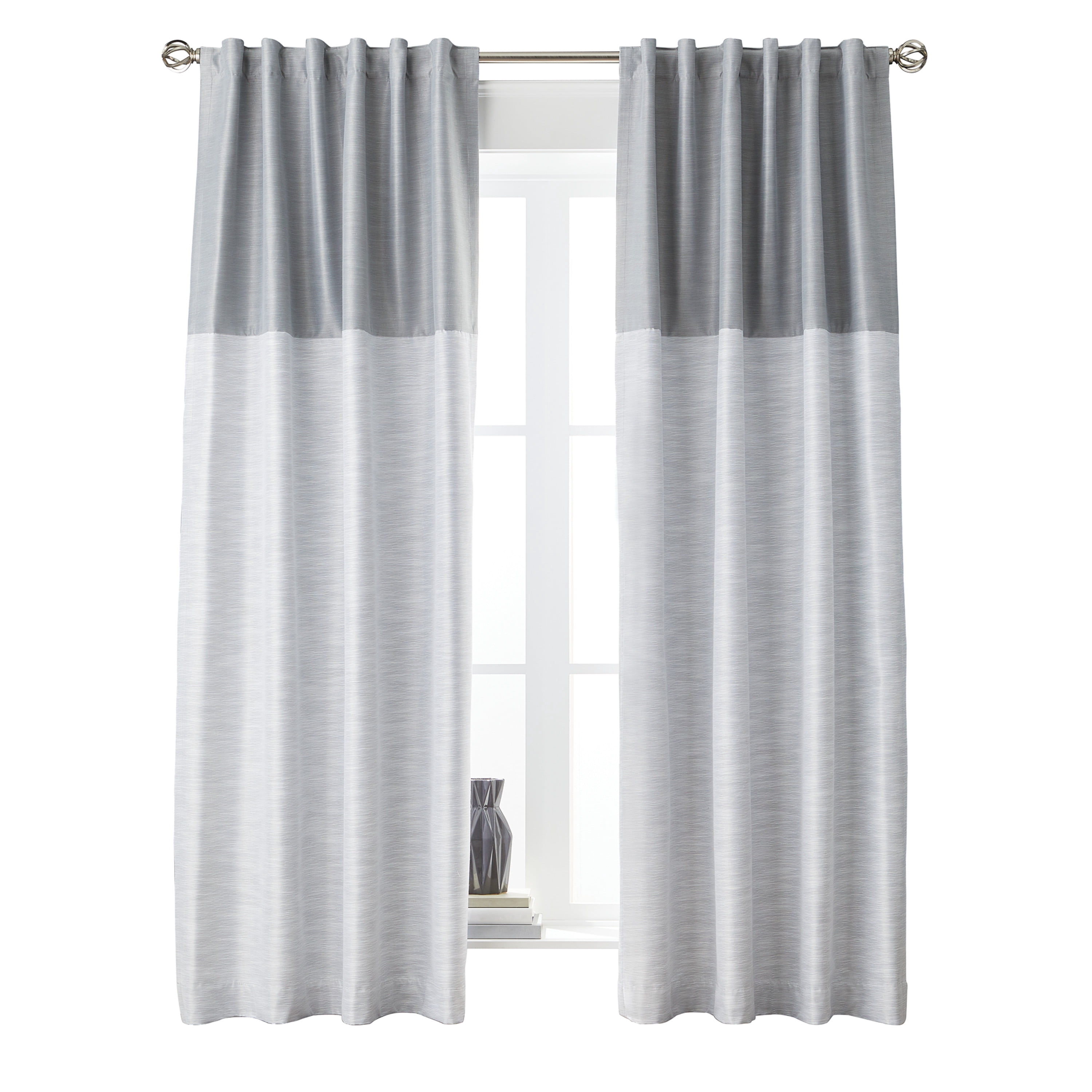 Better Homes & Gardens Colorblock Rod Pocket and Back Tab Blackout Curtain Panel, 1-Piece, Silver, 50" W x 84" L