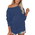 thumbnail image 2 of Hauts pour Femmes T-Shirts Dames Liquidation Blouses d'Été Mode Grande Taille Uni Col Rond Ample Manches Longues Rouge m, 2 of 6