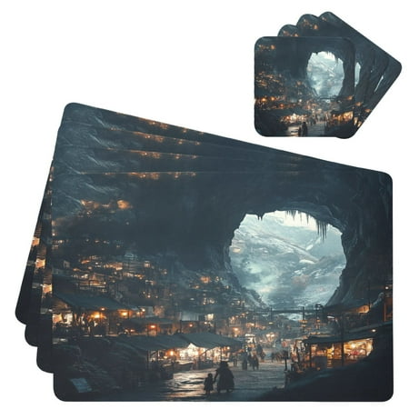 

Wobogo Homeless Lass Placemats Coasters Set of 4 Heat-resistant Non-slip Easy to Clean Square Dinner Plate Mat