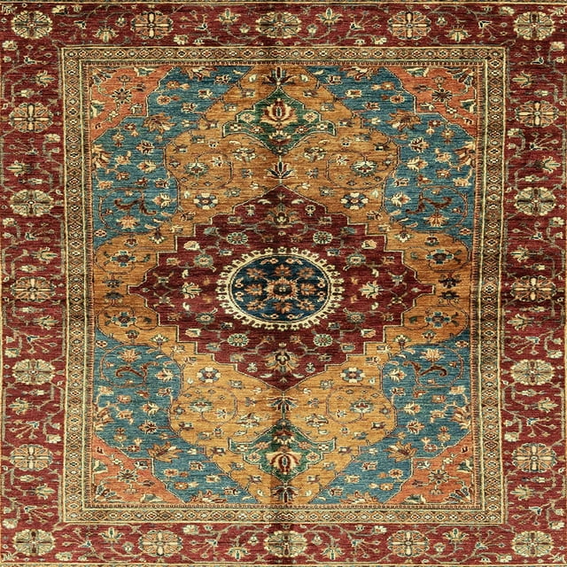 Ahgly Company Tapis d'Intérieur Carré Abstrait Safran Rouge Persan, 5 Pieds Carré