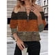 thumbnail image 4 of Camiseta de Larga para Mujer, Cuello Redondo, Estilo Casual, con Media Cremallera, Estampado Geométrico y Bloques de Color. Marrón Oscuro 4XL, 4 of 8