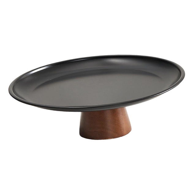 Frutero con pedestal, plato de fruta redondo, portátil, versátil, con base de madera, bandeja para servir comida para decoración de encimera de L