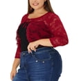thumbnail image 1 of Cárdigan de encogimiento de hombros de talgrande pamujer, mangas 3/4, chaquetas de bolero de corte frontal con lazo de encaje floral borgoXXL, 1 of 6