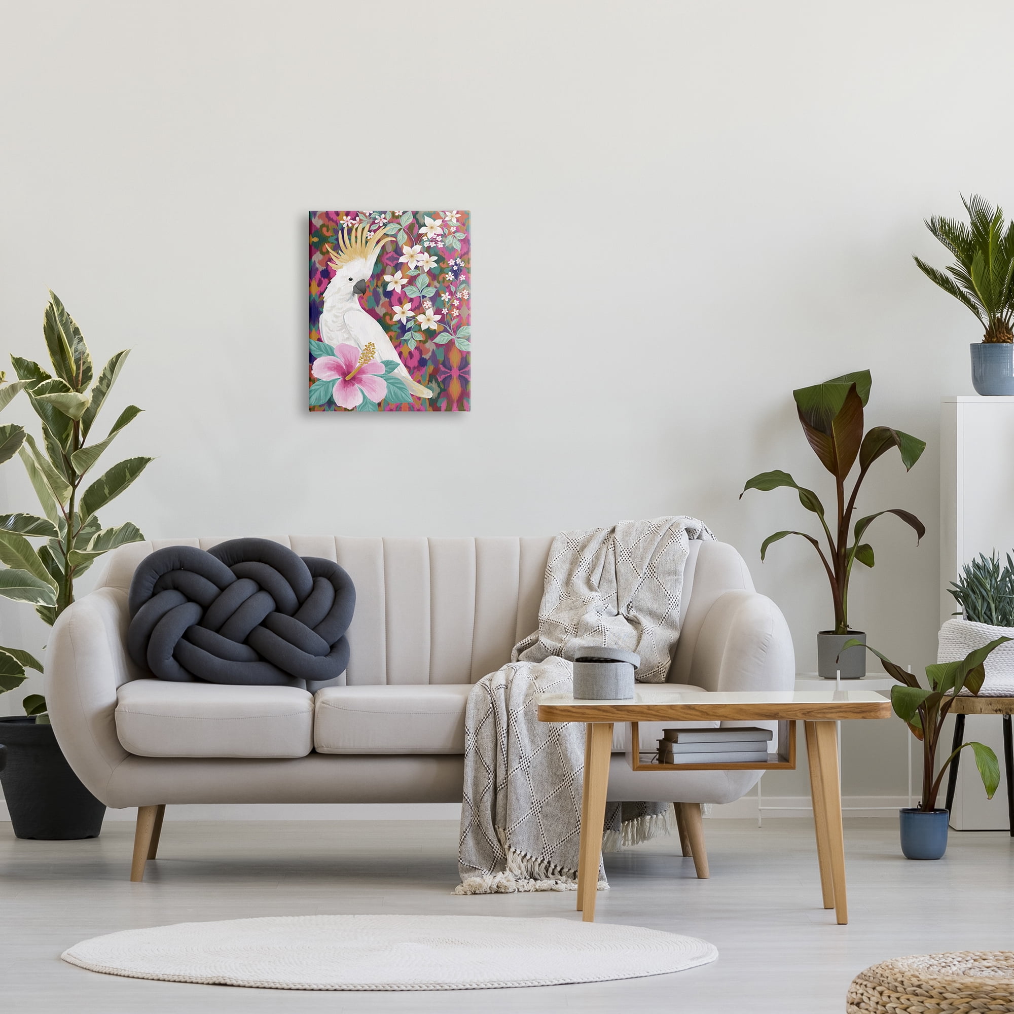 Stupell Industries Cockatoo with Floral Hibiscus Animals & Insects Painting Gallery Wrapped Canvas Art Print Wall Art, 16 x 20