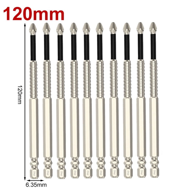 10Pcs Cross Magnetic Screwdriver Bit Alloy Steel Anti-Slip Long Drill Bits Ph2
