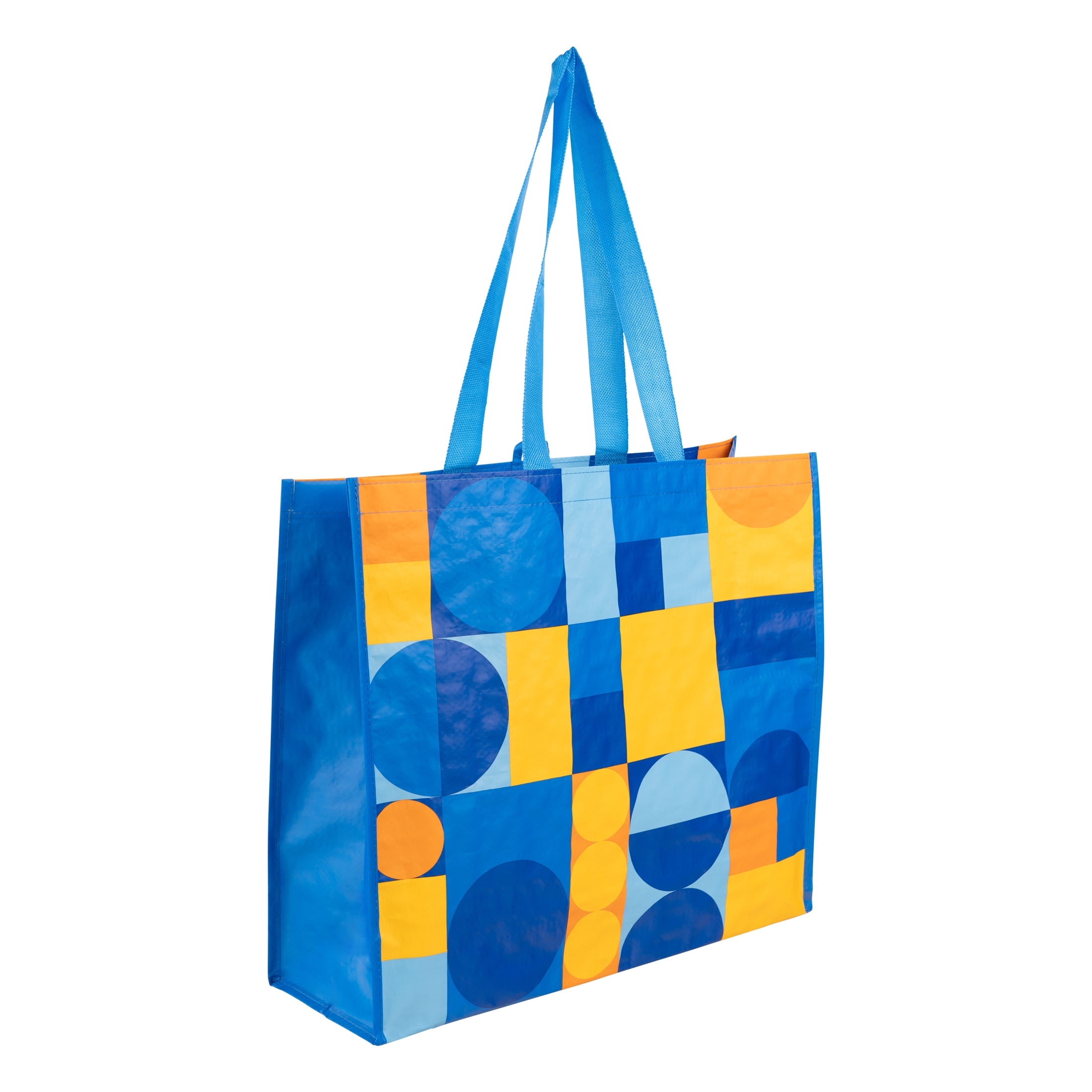 Reusable Multi Functional Wide Grocery Bag Blue and Yellow Abstract Design Walmart
