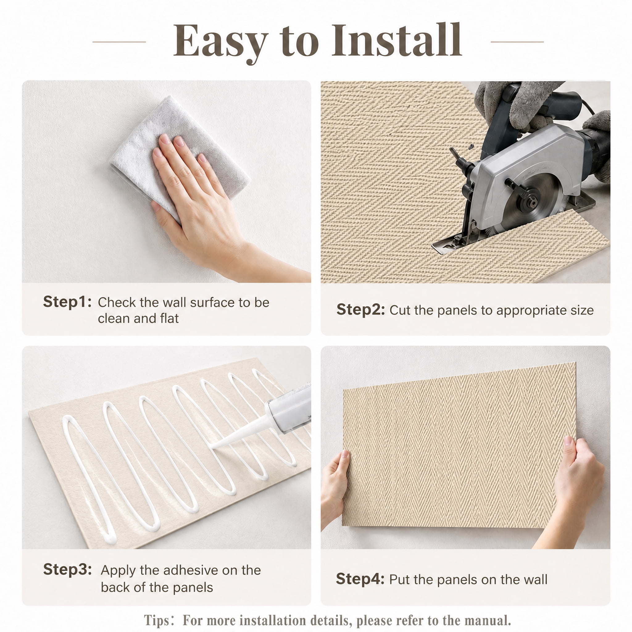 Real3D 8Pcs 24"x24" Faux Stone Wall Panels 3D Textured, Flexible Real Sand Finish Decorative Wall Tiles,Creamy White