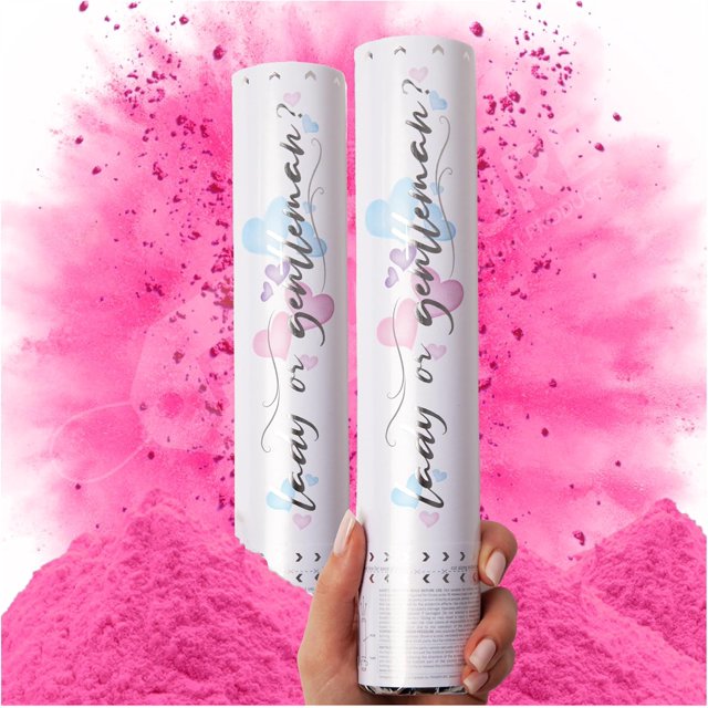 PrimePure Canon à Confettis pour Révélation de Sexe - Poppers de Fête en Poudre Biodégradable - Rose, Lot de 2 - Canons à Confettis Bombe Fumée pour Bébé Fille