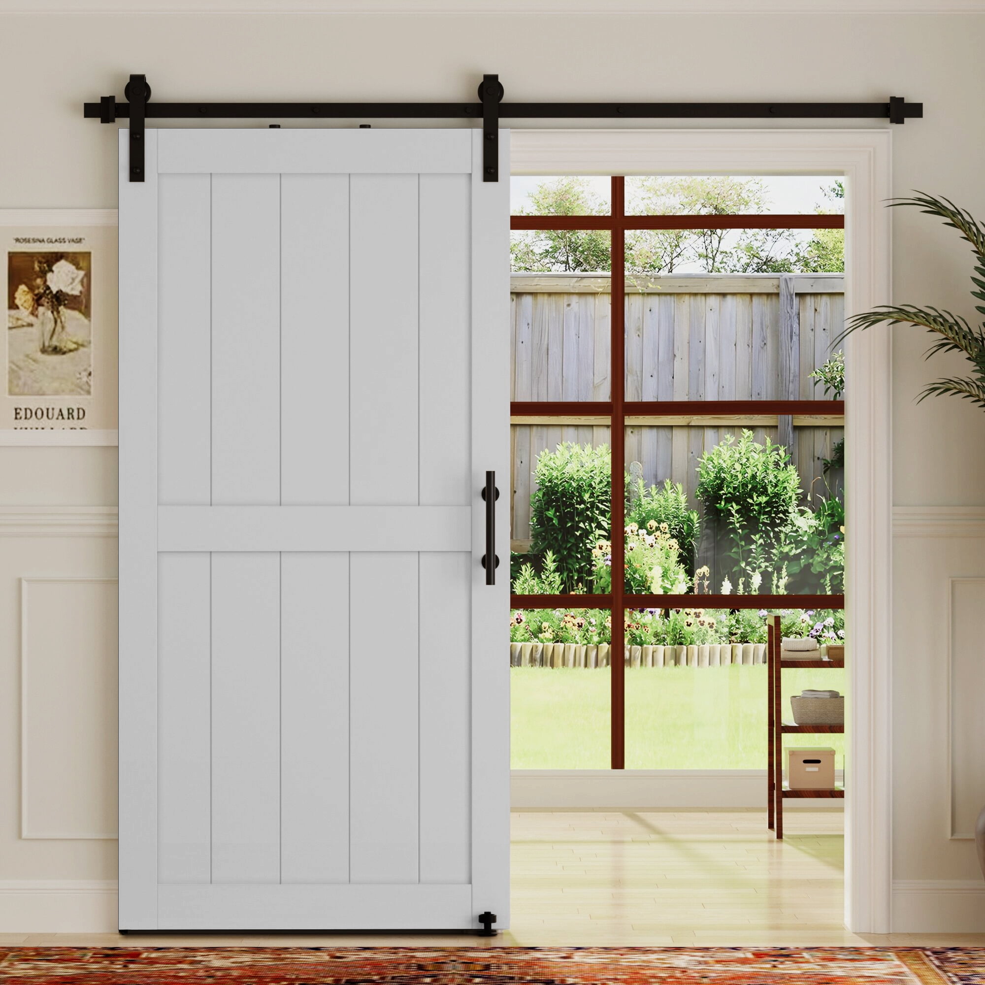 Miniyam 34 in. x 84 in MDF White H-Shaped Barn Door with Hardware