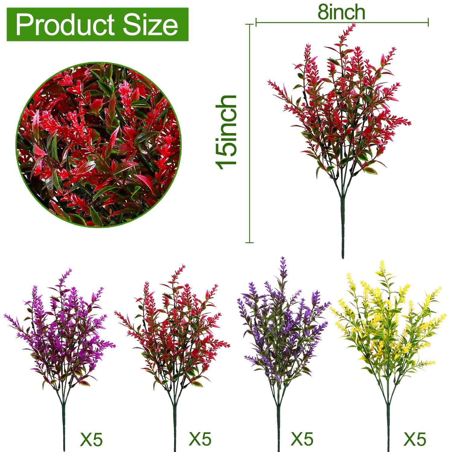 Sinhoon 20 Bundles Artificial Lavender Outdoor UV Resistant Flowers Plastic Fake Flowers Plants, Artificial Flowers Faux Plants for Outdoor Hanging Planter Home Porch Summer Decor(Mix-colored)
