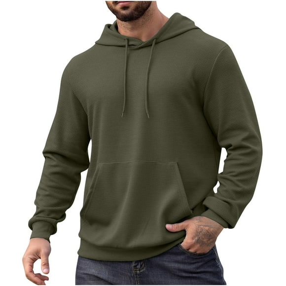QIPOPIQ Chandails à Capuche pour Hommes, Chandail Décontracté à Manches Longues avec Cordon, Tricot Gaufré, Chandail à Capuche avec Poche Kangourou, Liquidation