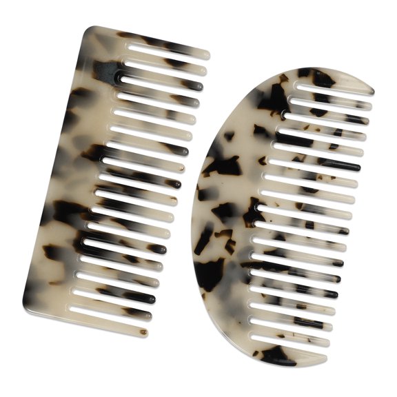 Unique Bargains 2pcs Acetate Wide Comb Wide Tooth Comb for Curly Wet Hair Thick Tooth Comb Beige Black 4.61"x1.97"
