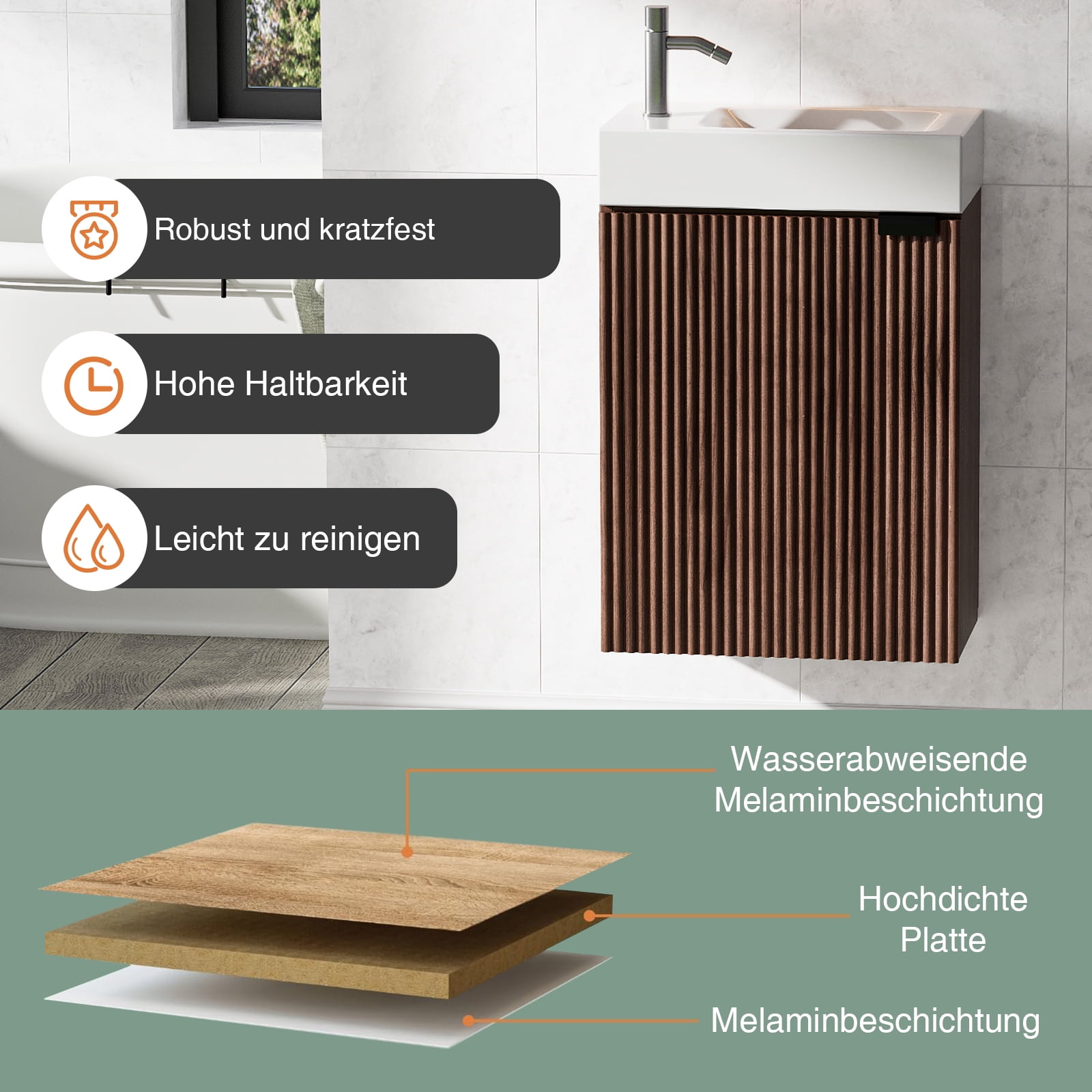 16" Bathroom Vanity with Sink & Cabinet, Soft-Closing Doors, Adjustable Shelf, Wall-Mounted Wooden Storage Vanity with Drain Assembly, Space-Saving for Small Toilet/Bathroom
