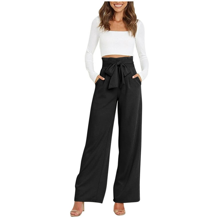 Women's Bow High Waist Wide Leg Pants Fashion Dressy