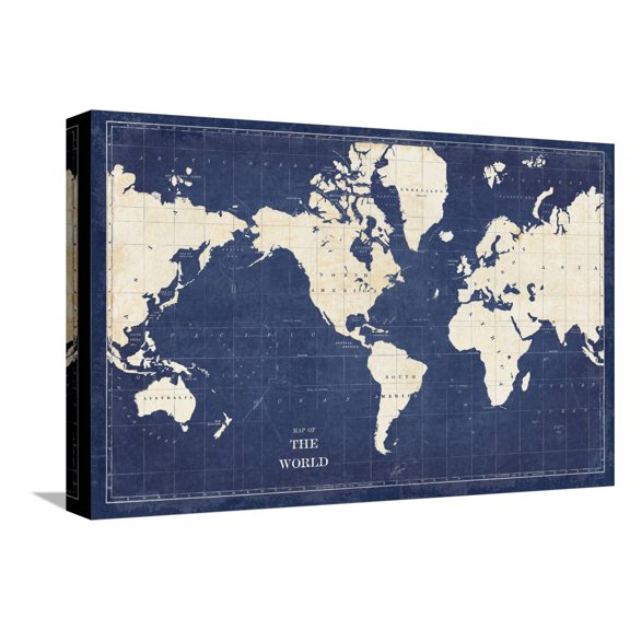 Art.com Blueprint World Map Stretched Canvas Print Wall Art by Sue Schlabach, 18" x 12"