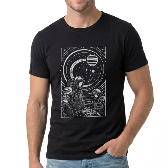 Men's Astronaut Space Exploration Design Art Graphic T-Shirt, Premium Cotton Short Sleeve Crew Neck Tee
