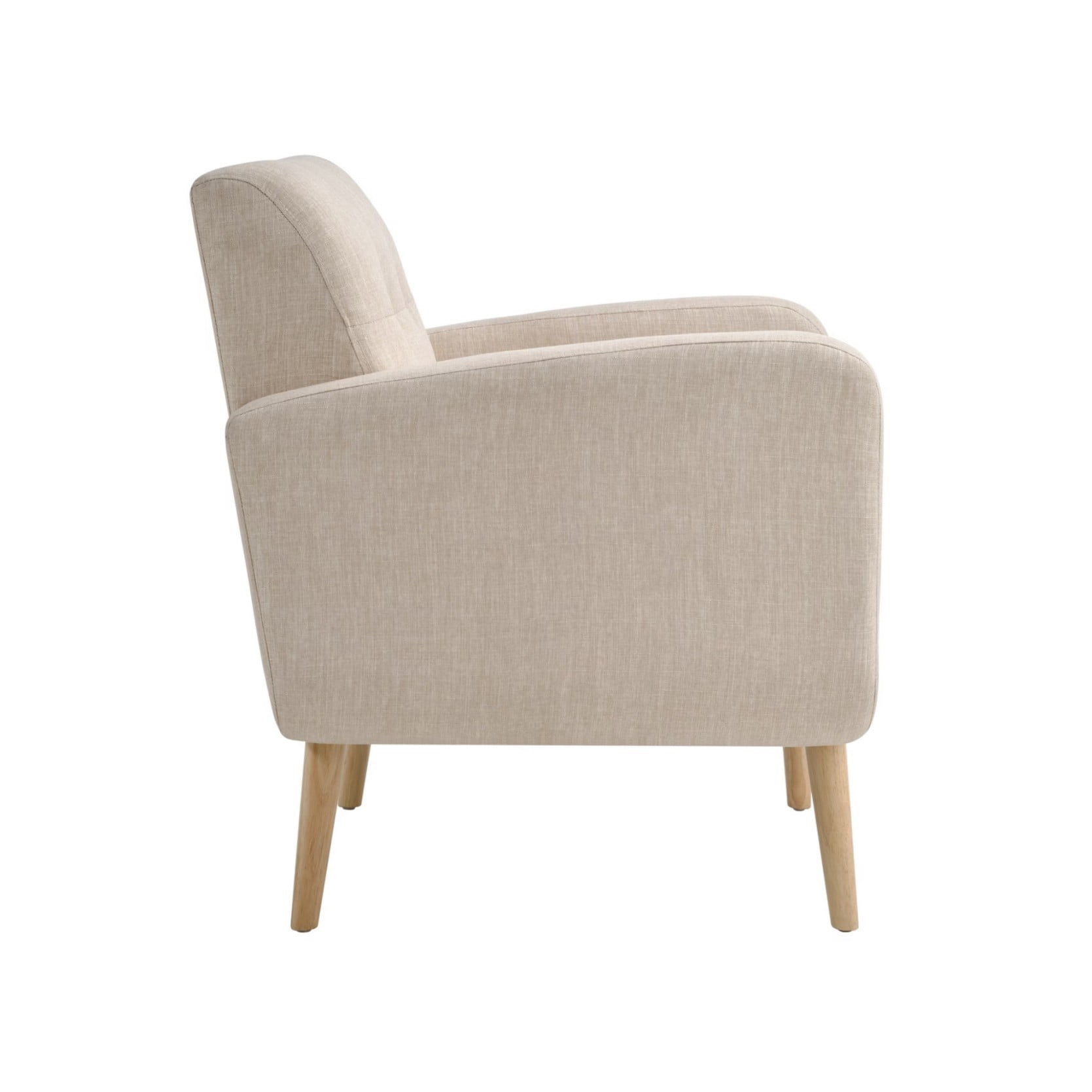 Mid-Century Modern Accent Armchair, Upholstered Fabric Living Room Chair with Deep Seat, Padded Arms & Rubber Wood Legs, Beige