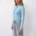 thumbnail image 5 of TOUMENY Women's Cropped Cardigan Button Down Round Neck Long Sleeve Knit Sweater Casual Slim Fit Lightweight Fall Winter Cozy Cardigans Sky Blue XXL, 5 of 7