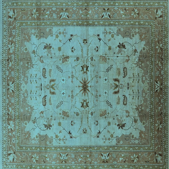 Ahgly Company Indoor Square Oriental Light Blue Traditional Area Rugs, 3' Square
