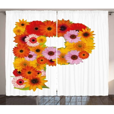 Ambesonne Letter P Curtains 2 Panel Set, Arrangement with Sign, 108" x 90", Multicolor