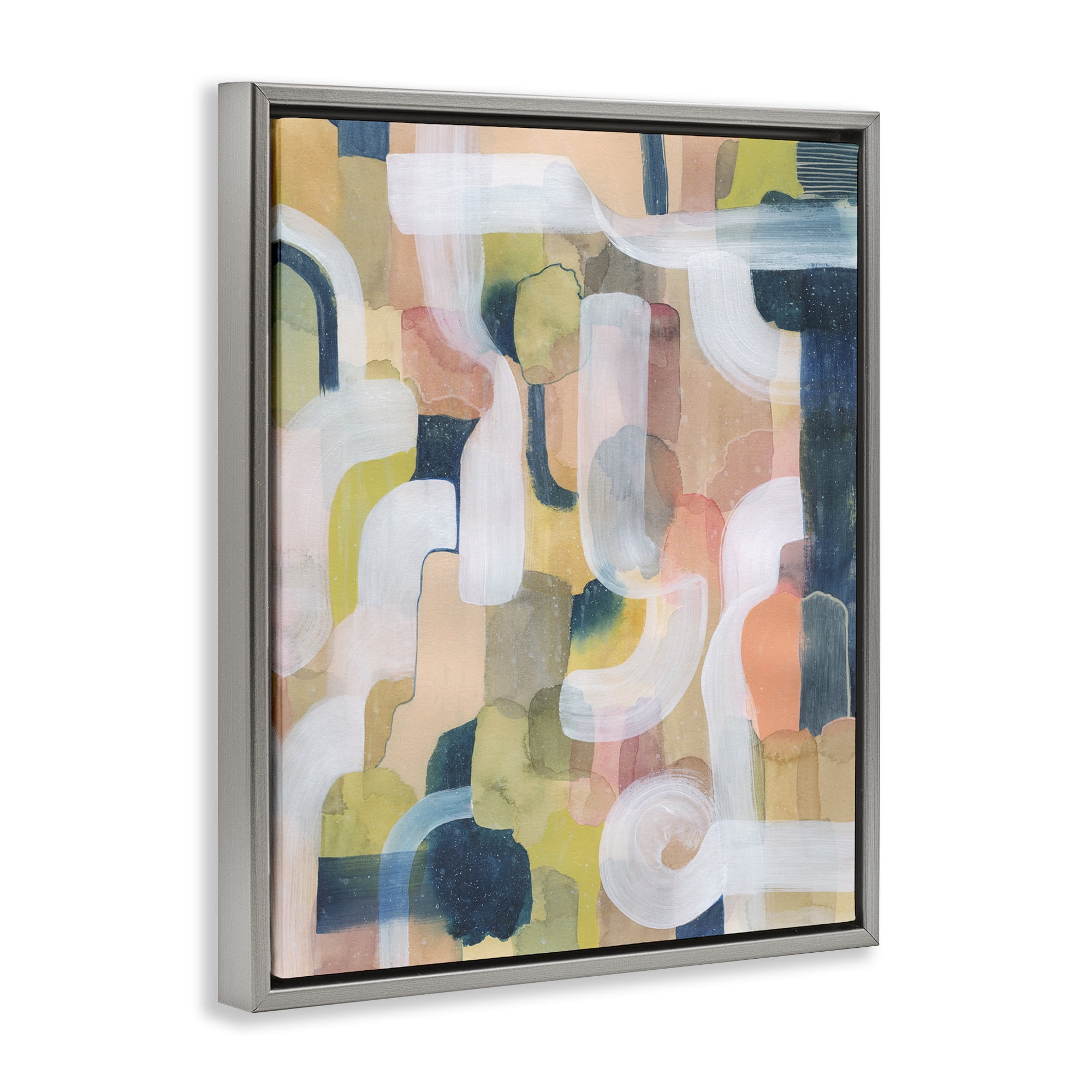 Stupell Industries Twisting Arches Arrangement Abstract Painting Gray Floater Framed Canvas Art Print Wall Art, 17 x 21