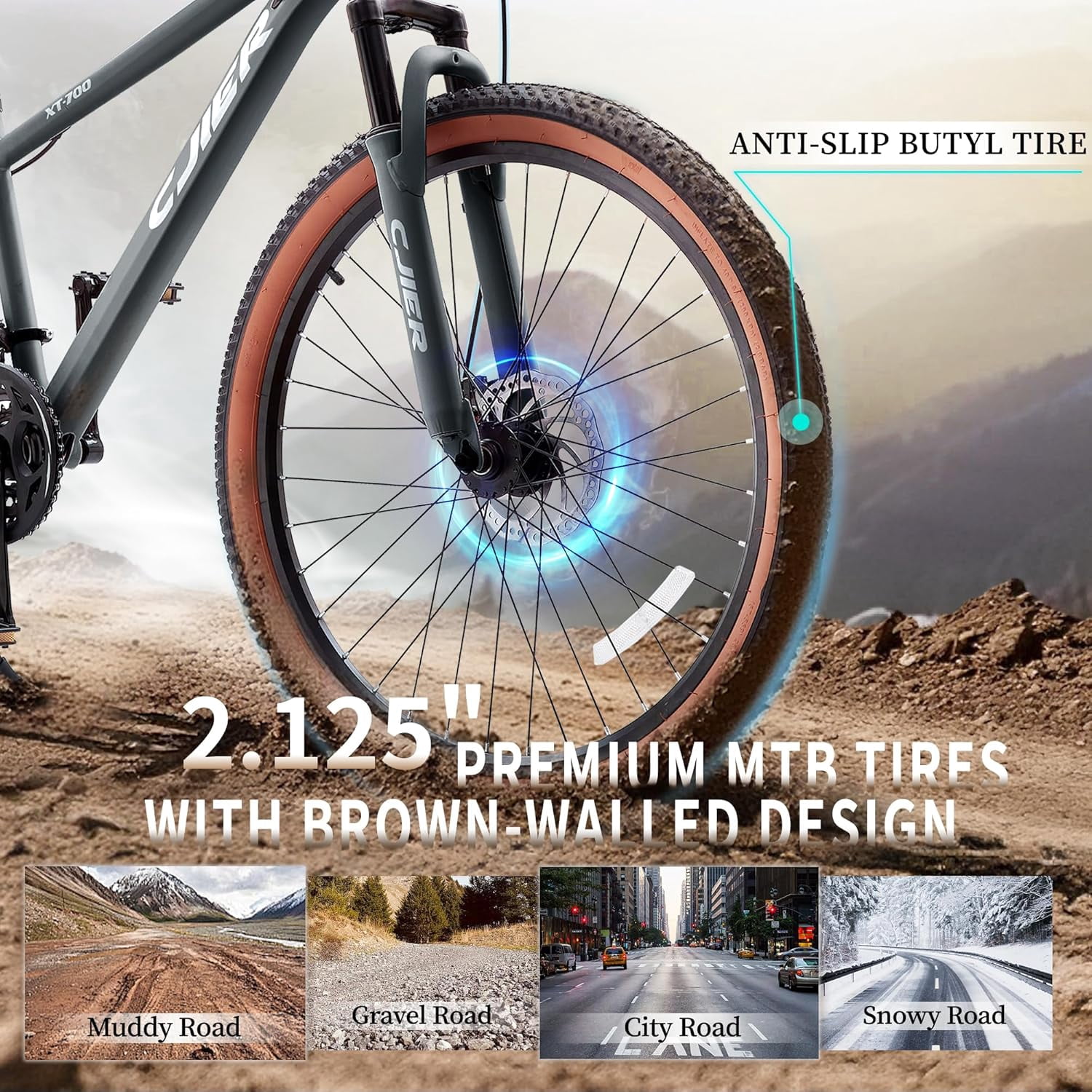Cuoote Bicycle, 20" Mountain Bike 21-Speed with Dual Disc Brakes, Suspension Fork, Internal Cable Routing, 2.125" Tires, Ergonomic Grips