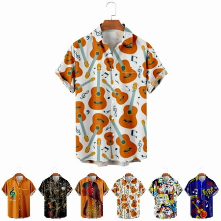 

LANLIN Music Festival Men s and Big Men s Casual Button Down Short Sleeve Shirts Funny Cheap Clothing Apparel for Boys 5-14 Years