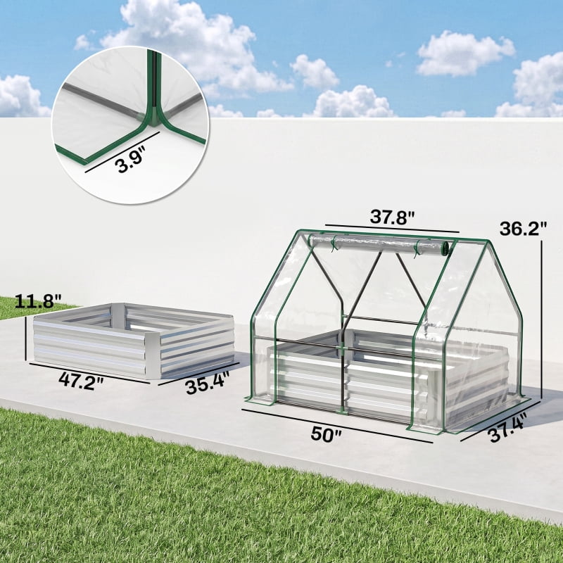 Alvantor Clear 2-in-1 Raised Garden Bed with Mini Greenhouse Cover 50" L x37" M x36" H