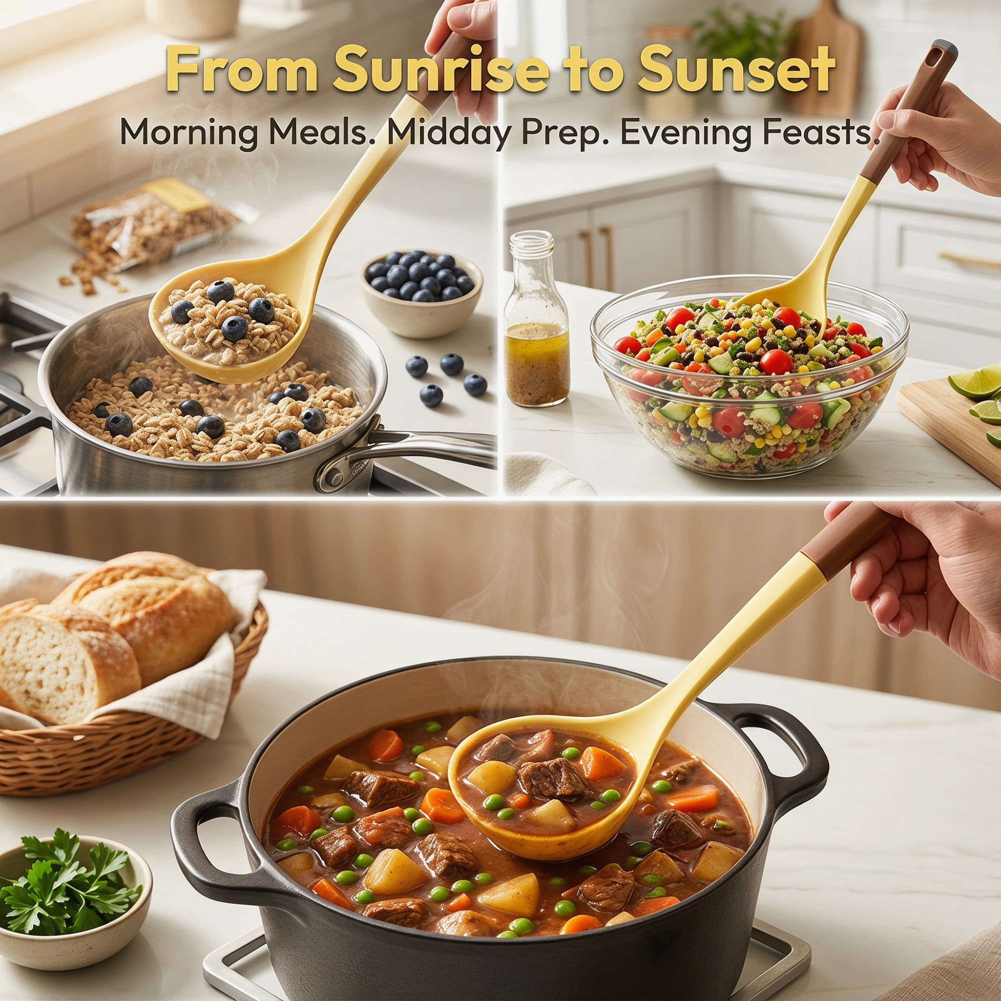 Unique Bargains Non Stick Heat Resistant Kitchen Tool Silicone Spoon Yellow 12.2" x 3.1"