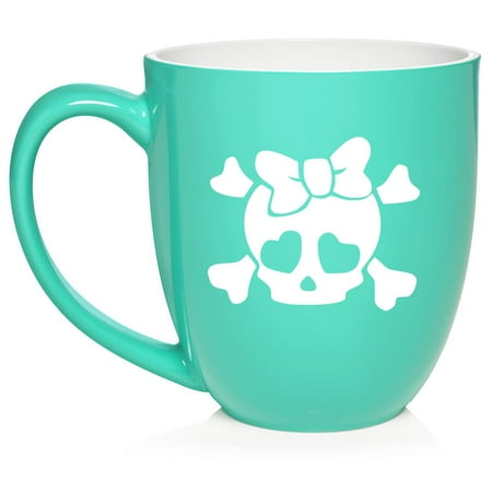

Heart Skull Bow Ceramic Coffee Mug Tea Cup Gift for Her Sister Wife Best Friend Mom Daughter Birthday Cute Graduation Housewarming Grunge Heart Eyes Boss Coworker (16oz Teal)