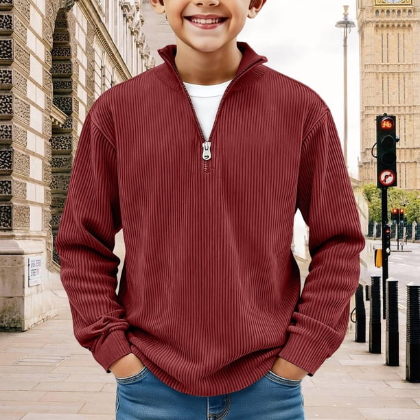 Sudadera informal holgada de manga larga con cremallera y cuello vuelto de color liso para niños y niñas, parte superior de poliéster