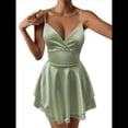 thumbnail image 3 of Vestido de Satén con Tirantes Finos para Mujer, Sin Mangas, Escote Bajo, Sin Espalda, Mono Corto de Fiesta. Amarillo-Verde L, 3 of 10