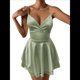 thumbnail image 3 of Vestido de Satén con Tirantes Finos para Mujer, Sin Mangas, Escote Bajo, Sin Espalda, Mono Corto de Fiesta. Amarillo-Verde S, 3 of 10
