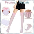 thumbnail image 2 of Monebena 2 Pairs Black Thigh High Socks with Bow, White Sheer Stockings with Pink Bow, Satin Bow Stockings Women Knee Highs Stockings for Girls, Over Knee Long Stockings with Pink Bows M01, 2 of 7