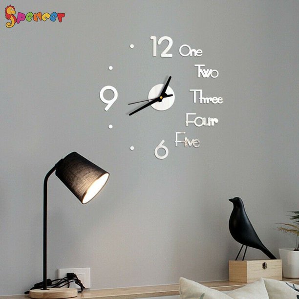 Spencer 3D Frameless Wall Clock Large Modern Mirror Wall Clock Mute