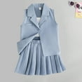 thumbnail image 4 of IROINNID Girls Summer Clothes T-shirt + Skirt + V-est Jacket Three-piece Pleated Skirt Suit British Style 7T, 4 of 5