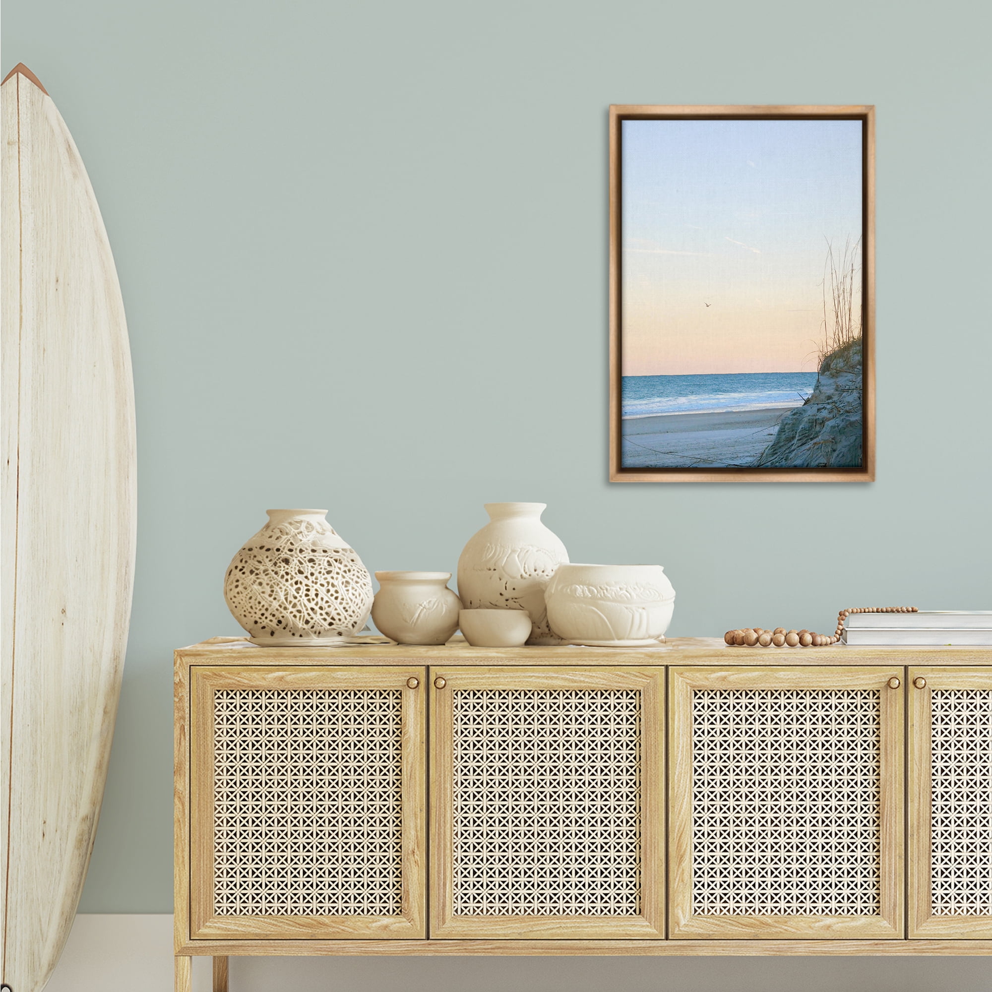 Stupell Industries Serene Beach Sunset Landscape Photography Brown Floater Framed Canvas Art Print Wall Art, 21 x 31