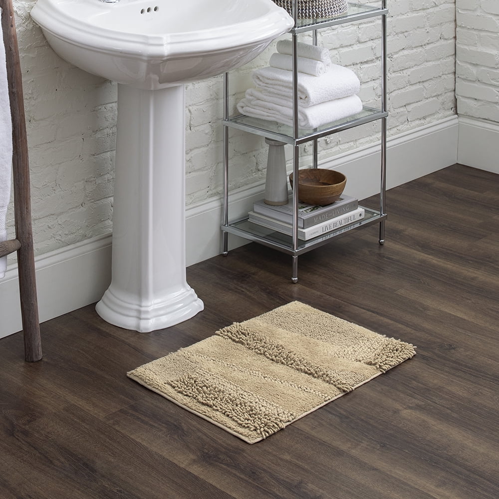 Mohawk Home Plush Cotton Fade/Stain Resistant Non-slip Machine Washable Bath Mat, Taupe, 2' 3" x 3' 9"
