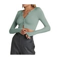 thumbnail image 3 of Douhoow Women Slim Knit Cardigan Solid Color Long Sleeve V-Neck Single Breasted Cropped Knitwear, 3 of 9