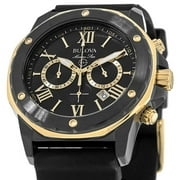 Bulova Mens Marine Star - Black IP Stainless - Gold-Tone - Black Strap - Date