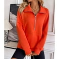 thumbnail image 5 of SWSMCLT Women's Fashion Sweatshirt Pullover Fall Regular Fit Long Sleeve Lapel Sweatshirt Half Zip Kangaroo Pocket Orange Large, 5 of 5