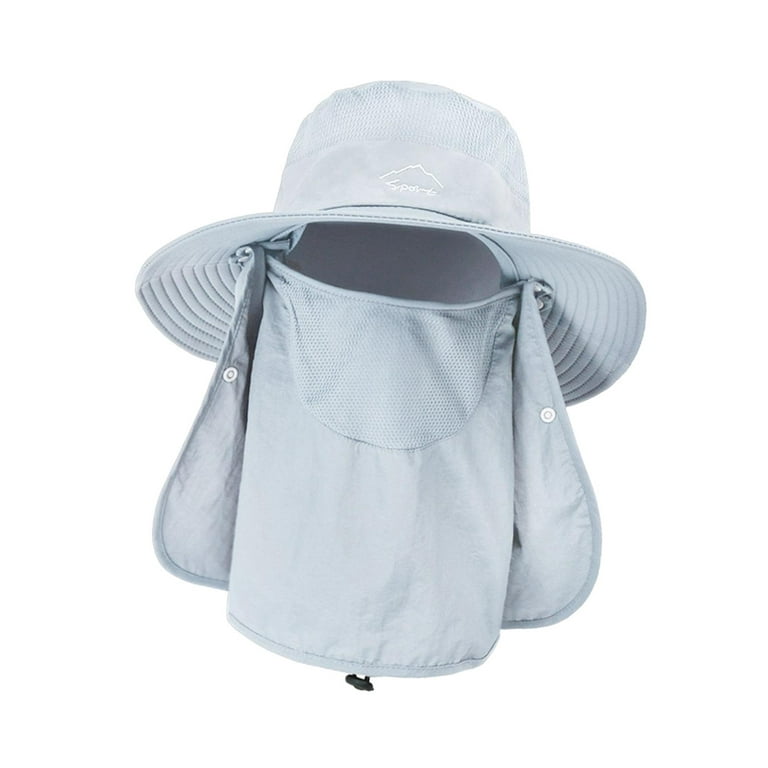 Sun Hats Neck Cover and Mesh Breathable Bucket Hat with Strings Fishing  Hats Men Sun Protection Sombrero Hats for Climbing Fishing Light Gray 