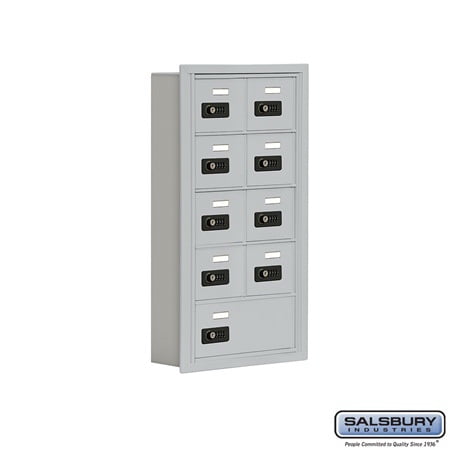 - Salsbury Industries 19055-09ARC Cell Phone Storage Locker - 5 Door High Unit (5 Inch Deep Compartments) - 8 A Doors and 1 B Door - Aluminum - Recessed Mounted - Resettable Combination Locks