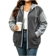 thumbnail image 3 of Plus Size Zip Up Hoodie for Women Color Block Long Sleeve Sweatshirt with Pockets for Fall Winter, 3 of 7