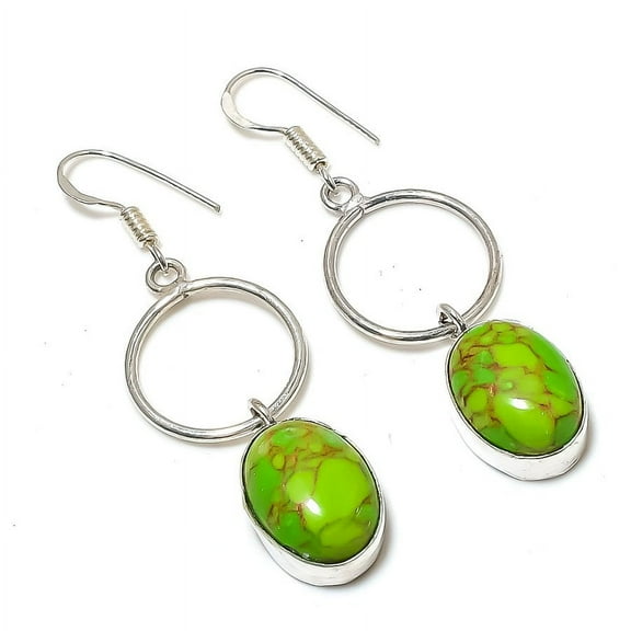 Natural Copper Green Turquoise Gemstone 925 Sterling Silver Earring 2.29"