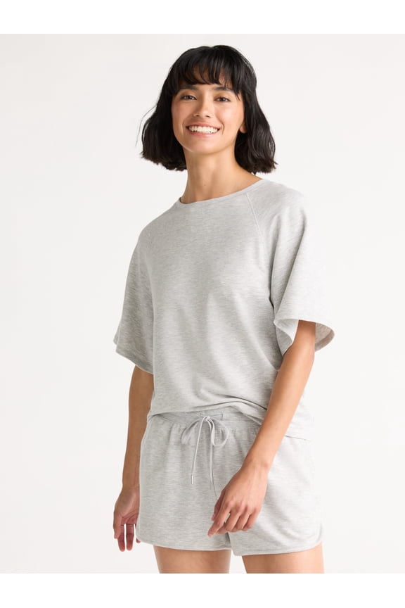 Women's French Terry Short Sleeve Top and Shorts Pajama Set, 2-Piece, Sizes XS-3X
